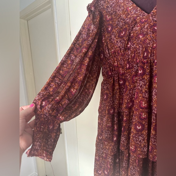 House Of Harlow 1960 Red Floral SmockedCuff Surplice Neck Tiered Ruffle Dress 10 - Picture 8 of 16